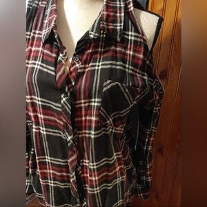 Cold shoulder flannel shirt